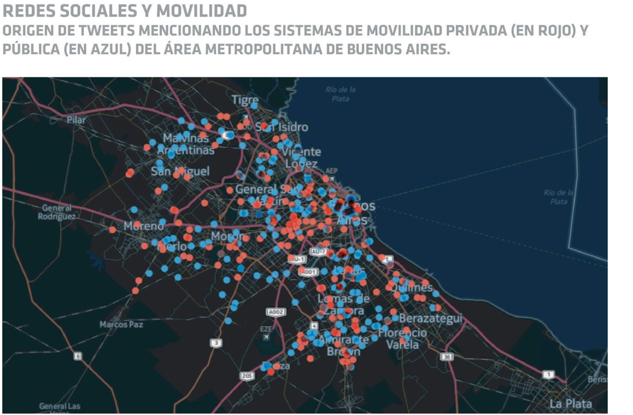 Tuits georreferenciados sobre el estado del transporte público y privado en la ciudad de Buenos Aires