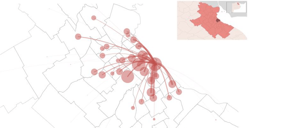 Infografía con los datos de origen y destinos de viajes en la zona metropolitana de la ciudad de Buenos Aires
